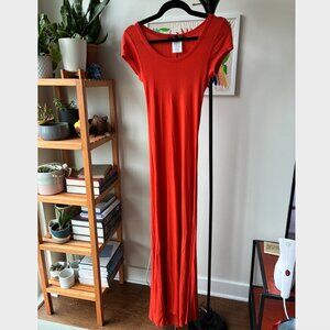 BCBGMaxazria Orange Ribbed Short Sleeve Maxi Dress - Size S
